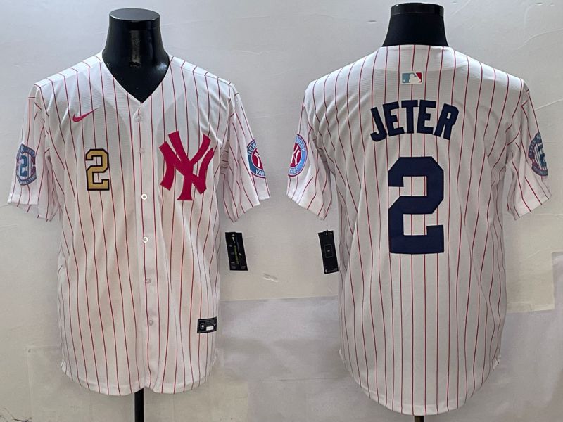 Men New York Yankees #2 Jeter White Stripe Jointly Name Nike 2025 MLB Jersey style 3->new york yankees->MLB Jersey